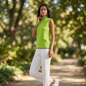 Vintage 1970s Hand Loomed Fully Fashioned Lime Green Mock Neck  Sweater